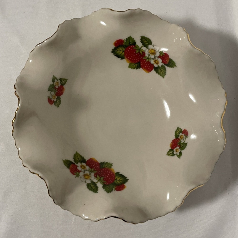 Vintage Strawberry Design Dixon Art Studio 22kt Gold Rimmed Candy Trinket Dish